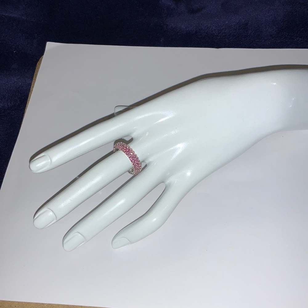 Pink Sapphire Band Ring. 14k White Gold.